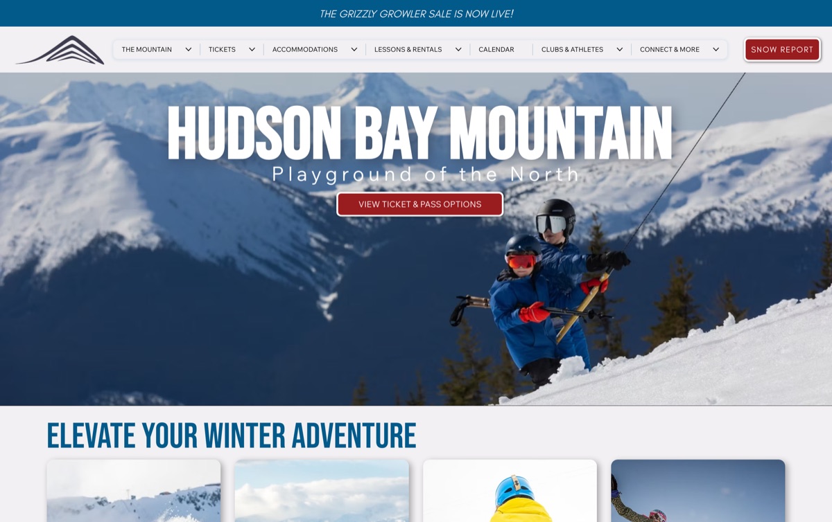 Hudson Bay Mountain website homepage