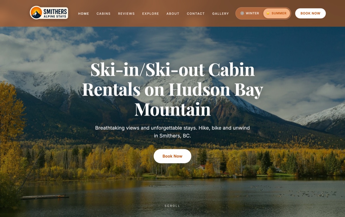 Smithers Alpine Stays website homepage